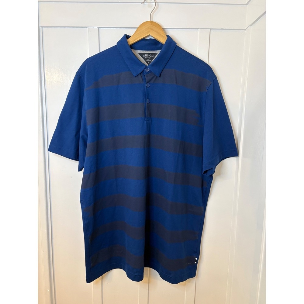 Adidas AdiPure Mens XL Blue Striped Short Sleeve Golf Polo Shirt Pique Stretch